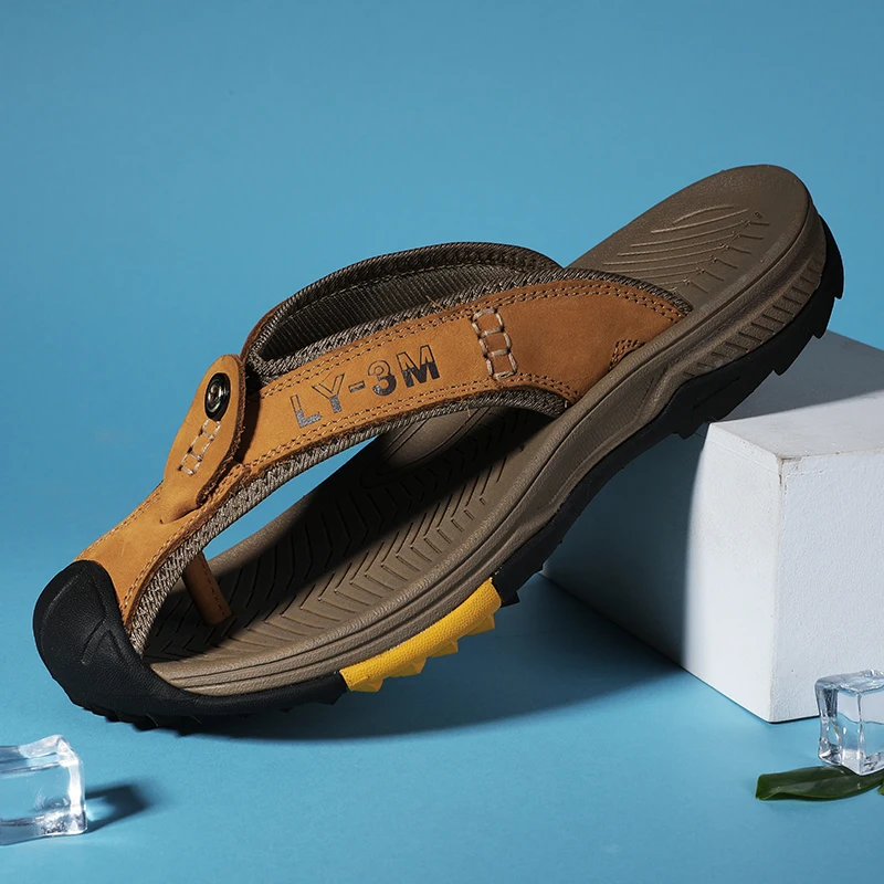 

Wholesale Men Flip Flops Genuine Leather Sneaker Slippers Men'S Beach Sandals Slides Chancletas Tongs Casual Slippers For Men