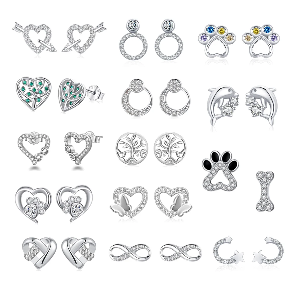 High Jewelry S925 Sterling Silver Earrings for Women Simple Heart-shaped butterfly Earrings