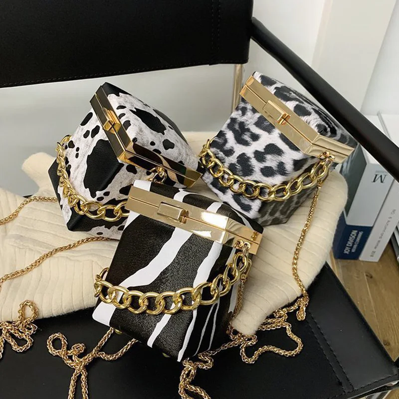 

2020 fashion design cow print leather box unique handbags purses women clutch bag evening for ladies, Zebra,cow,leopard