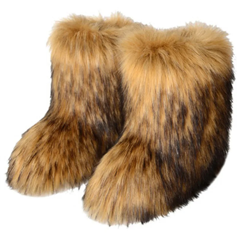 

Dropshipping Custom Logo Brand New Artificial Fur Furry Snow Boots Women Winter Warm Plush Shoes Leisure Footwear Plus Size