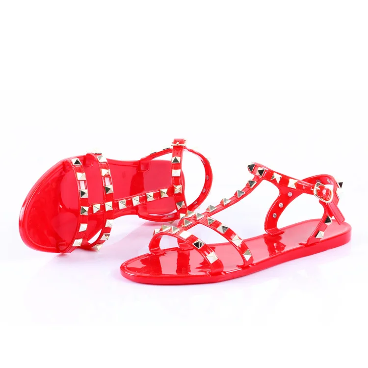 

explosive fashion jelly lady studded Sandals Summer Women flat non-slip buckle rivets Sandals