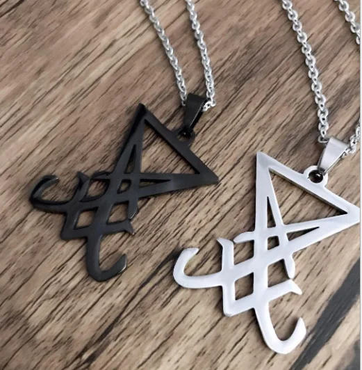 

Wholesale Custom Satanic Jewelry Cool Lucifer Satan Pendant Gothic Stainless Steel Black Plated Necklaces For Men Women