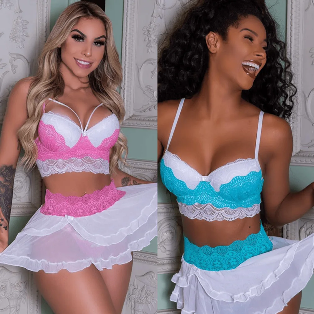 

sfy1071 Women Sexy-Lingerie Nightwear Dress see through sleeveless sexy lace transparent Babydoll G-string Underwear Lace set