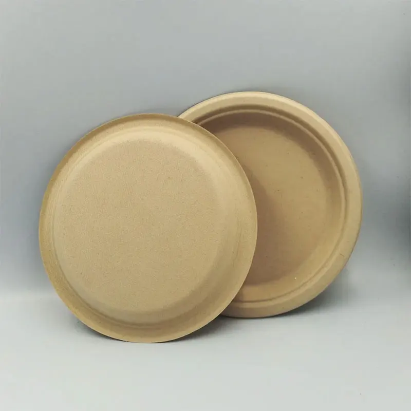 

9 Inch Free PFAS Chemical Wholesale Biodegradable Bamboo Fiber Pulp Fiber Round Disposable Paper Plate, Brown