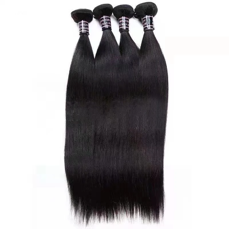 

Real hair weft bundle straight hair natural color wig hair weave