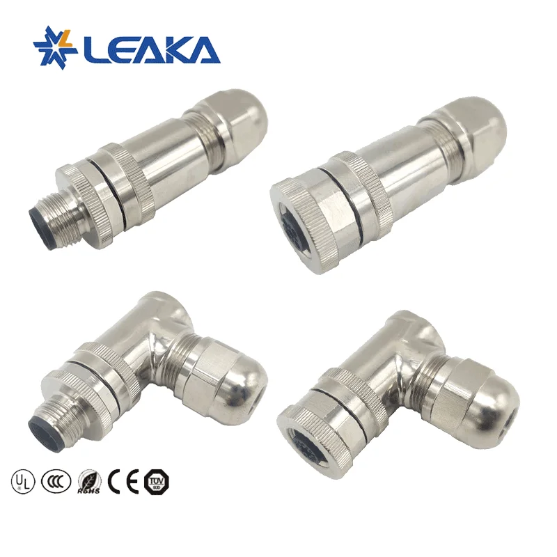 

IP 67 waterproof straight elbow screw connection PG type female cable plug metal M12 shielded connector 4 5 8 pin
