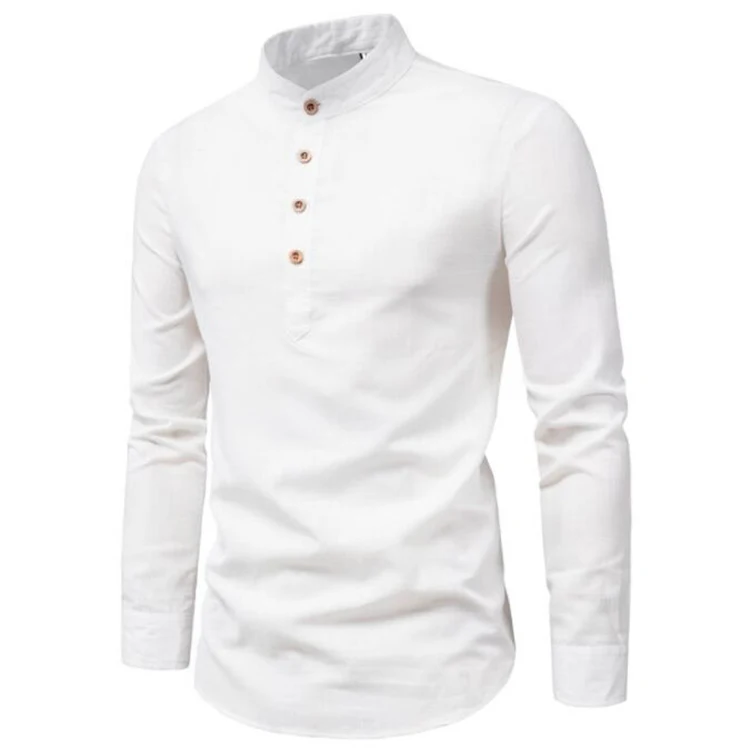 

Long Sleeve Shirt Linen Tops Spriny Men Clothing Solid Color Casual Pullover Single-breasted Sexy Mens Blouse