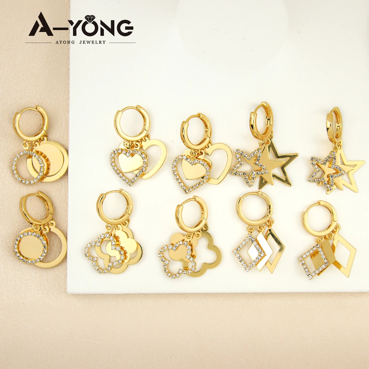 

New Arrival Huggie Earrings Set Double Heart Drop Earrings for Women 18k Gold