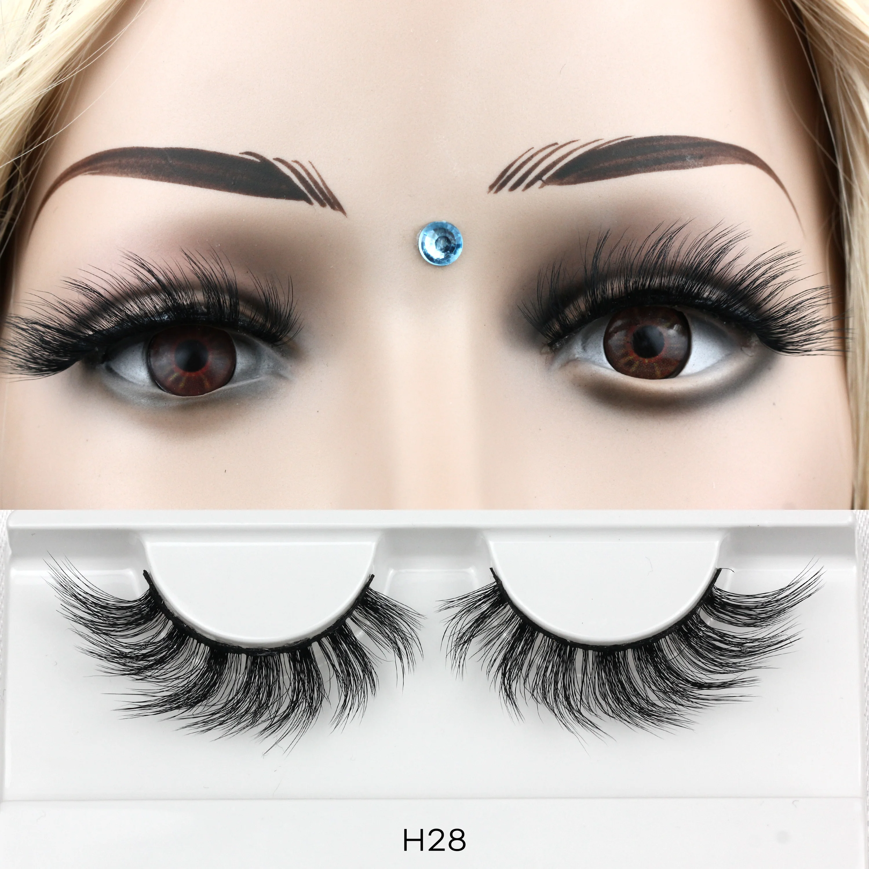 

H28 fluffy strip lashes 3d dramatic vegan faux mink strip eyelashes wholesale vendor natural lashes, Natural black