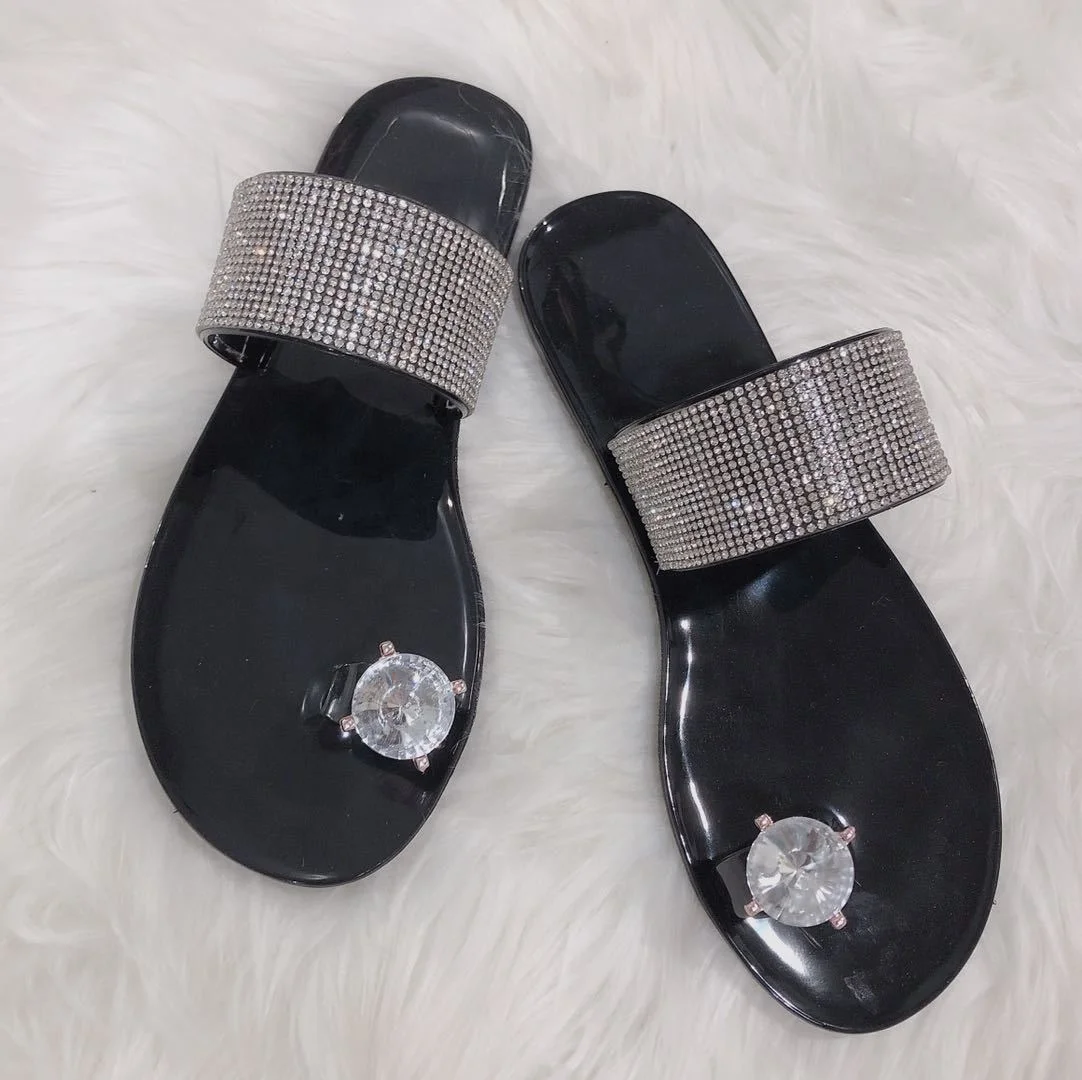 

DLL NEW summer women slides rhinestone sandals plus size summer wear flat sandals women