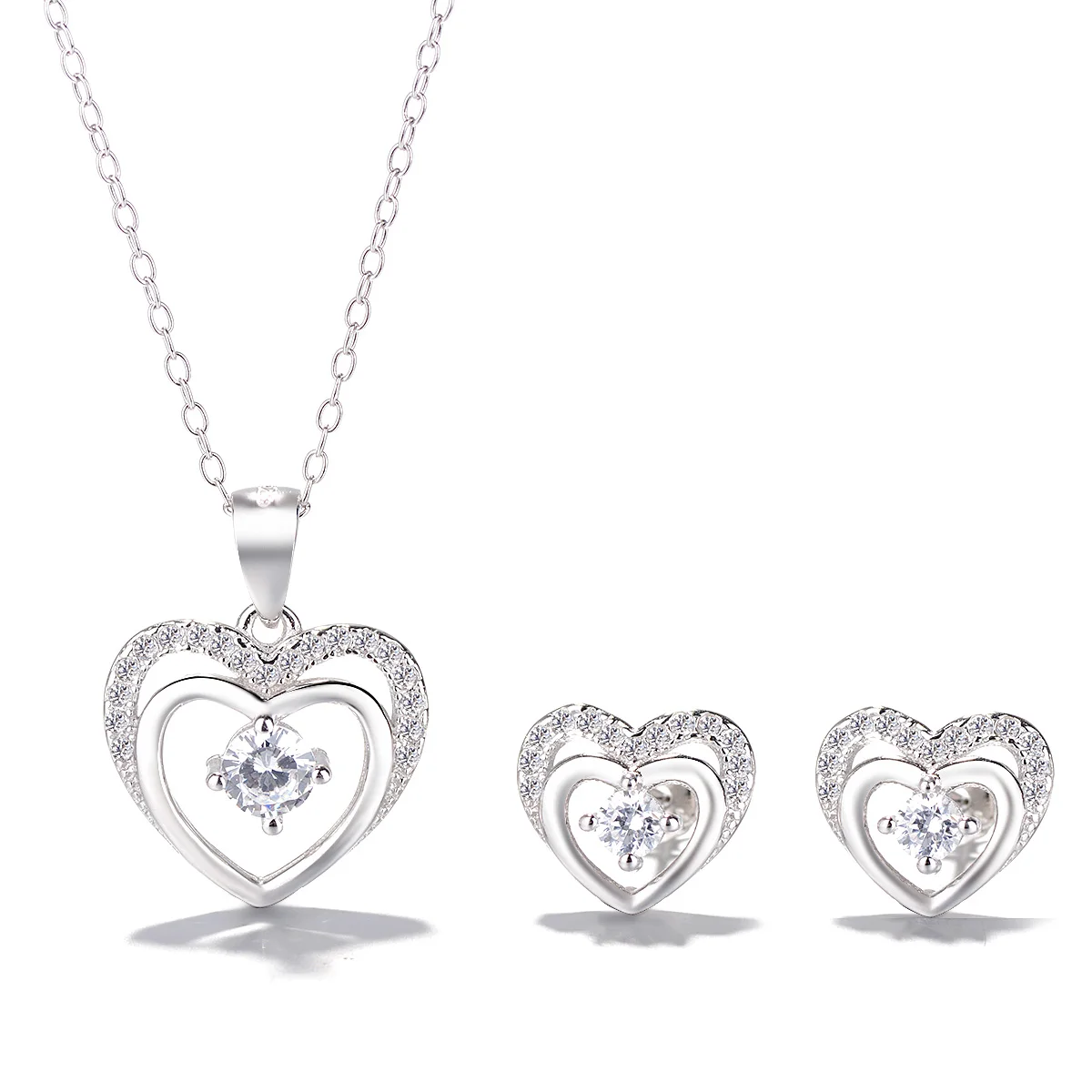 

Women 925 sterling silver cubic zirconia jewelry heart necklace earrings set, As customer request