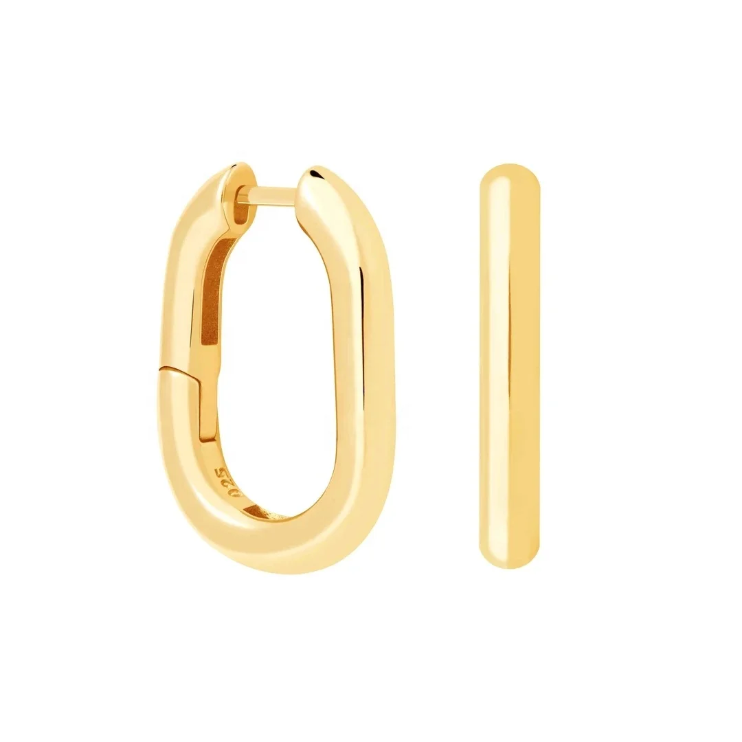

LOZRUNVE Simple Minimal Plain 18k Gold Plated Vermeil Small Oval Shape Huggie Hoop Earring Sterling Silver 925