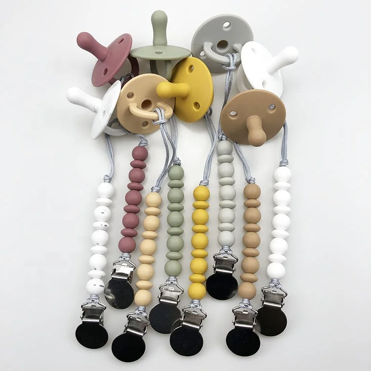 
Newborn Baby Soother Holder silicone baby kids Pacifier with Chain Clip 