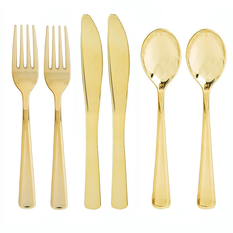 

Gold Rose Gold Birthday Party Cutlery Disposable knife fork and spoon PP plastic meal Knife Fork and Spoon Party