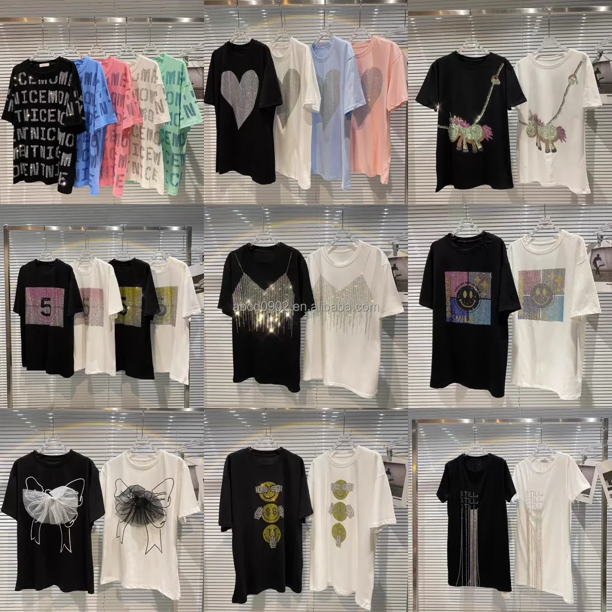 

Leisure fashion women's long T shirt 100 % cotton ironed diamond shirt