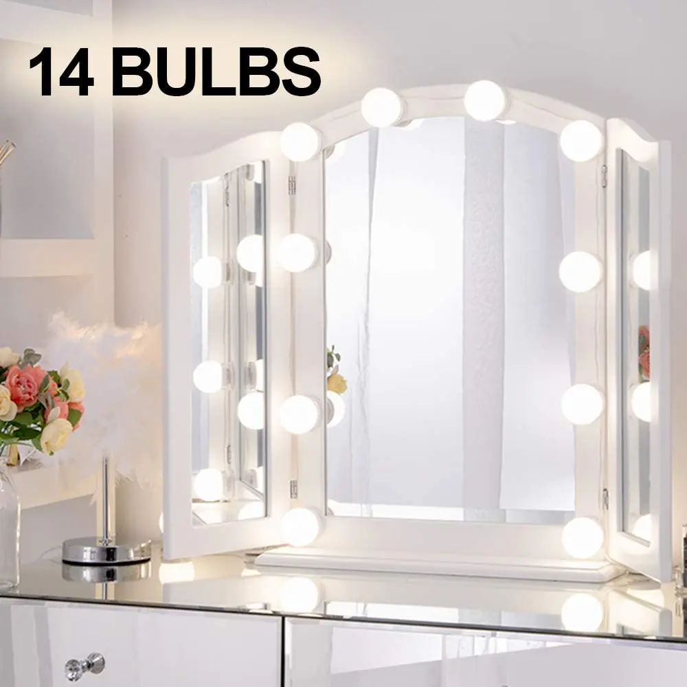 

LED Professional Makeup Mirror Light Full Backlit Mirror USB Table Mirror with Light 14Bulbs Hollywood Vanity Light, White