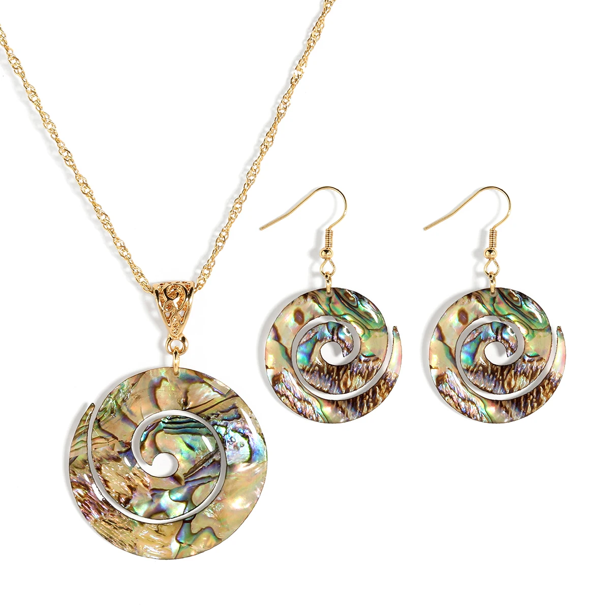 

Simple quality jewelry set designs 2023 gold plated hawaii Abalone shell necklace earrings ladies jewellery sets