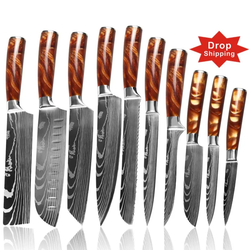 

New 2021 Amazon Hot Selling 10 pcs sashimi vegetable meat cutting skinning sharp multifunctional kitchen knife set