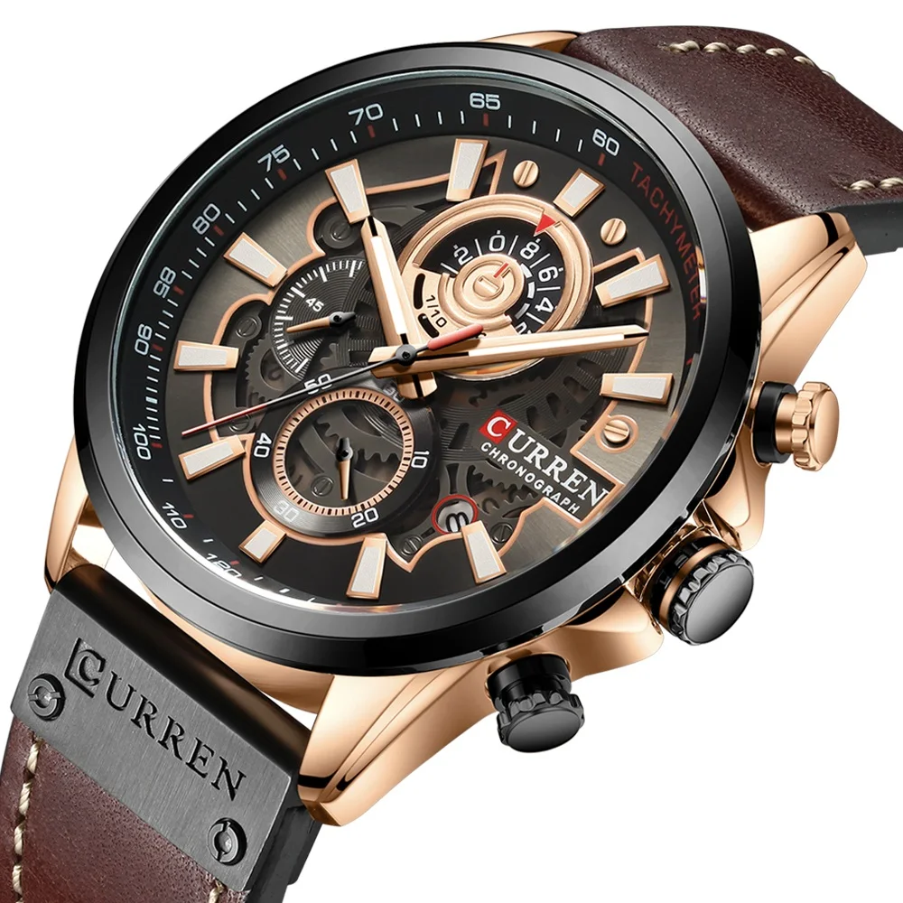 

CURREN 8380 Watch Luxury Brand Male Fashion Quartz Leather Wristwatches Chronograph Clock Watches Men Wrist Relogio Masculino, 5-color