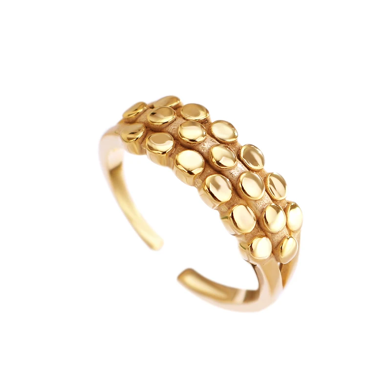 

Fukarni Fashion Trendy Octopus Leg 925 Sterling Silver Beaded Signet Rings Geometric Adjustable Gold Plated Cocktail Ring KR292