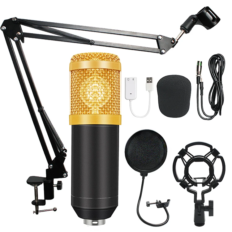 

Professional Studio Recording Bm800 Microphone Condenser Kit V8 Sound Desktop Microfone Usb Condenser Microphone, Gold black