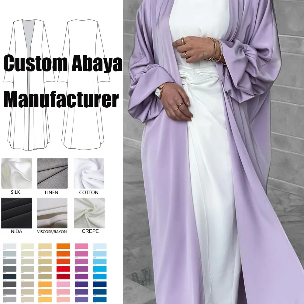 Custom Luxury Satin Abaya Silky Modest Dress Elegant Eid Kimono Islamic Clothing Cardigan Muslim Women Butterfly Open Abaya
