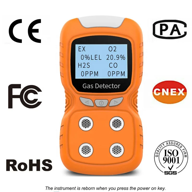 
Portable multi gas detector 4 gas analyzer monitor with micro clip (H2S O2 CO LEL(Ex)) 4 Compound gas detector 