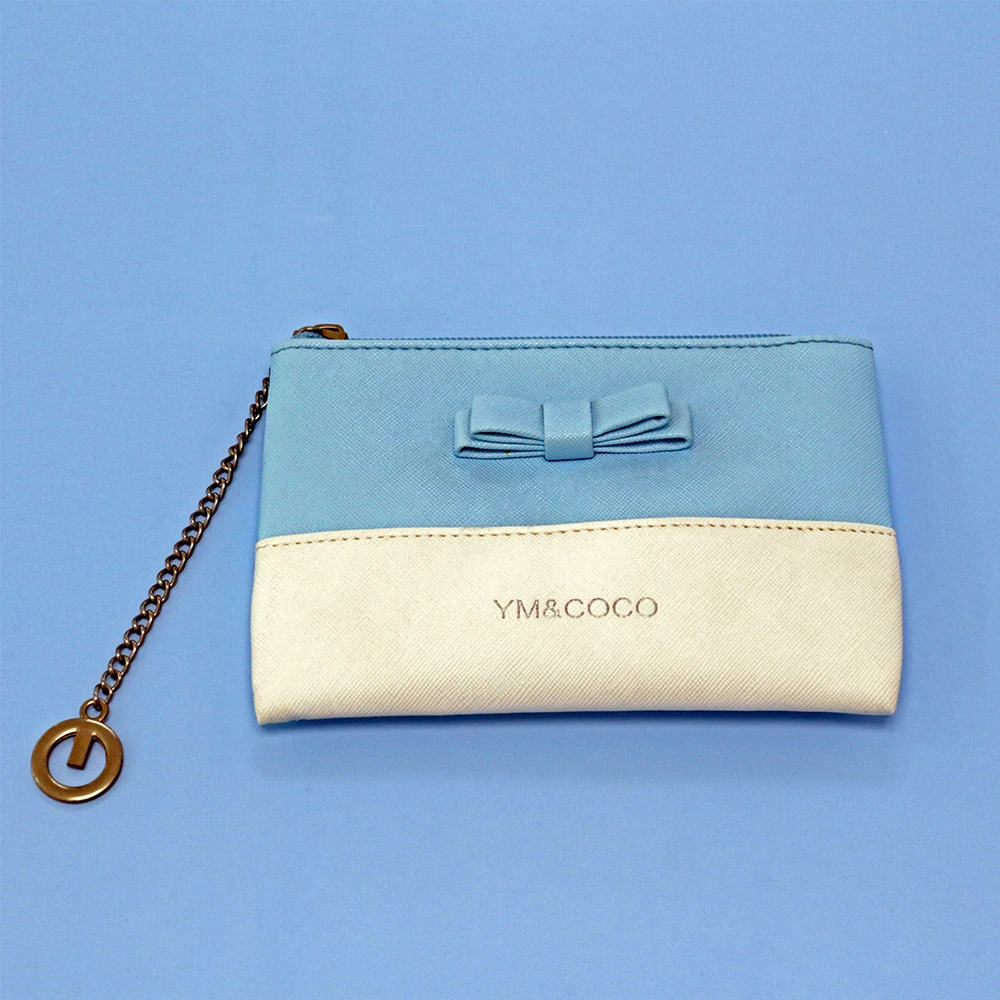 

Popular mini cosmetic bag leather wallet waterproof zip packaging bag OEM customized color matching cosmetic bag