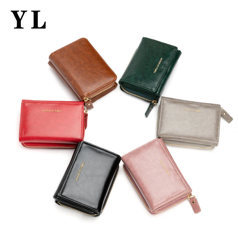 

New 2021 Retro Oily Wax Leather Short Small Wallet Ladies PU fashionable Coin money purse Wallet for women