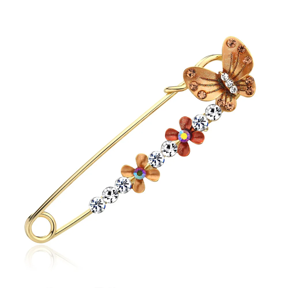 

Jewelry Rhinestone Crystal Alloy Gold Clothing Decorative Brooch Kilt Butterfly Flower Pins New Brooch Big Pin For Women Girl