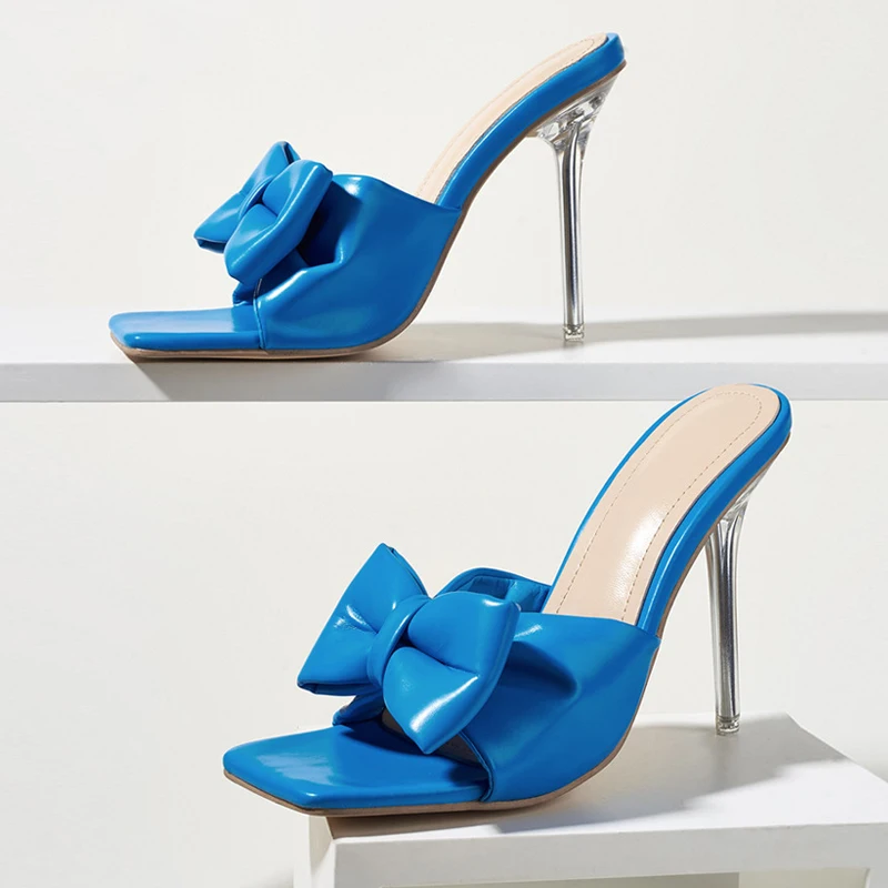 

Fashion Sweet Butterfly-Knot Designer Slippers Women Summer Sandals Transparent Crystal Perspex Heels Ladies Shoes