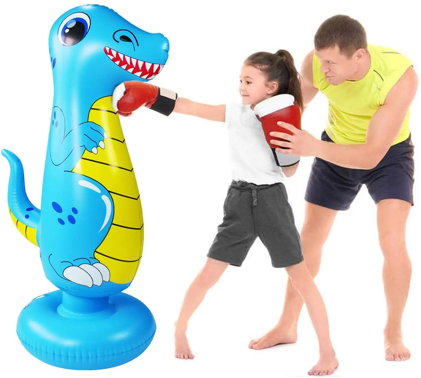 

Kids Outdoor Indoor Game Toy 120 cm Free Standing Inflatable Dinosaur Punching Bag for Childs, Blue color