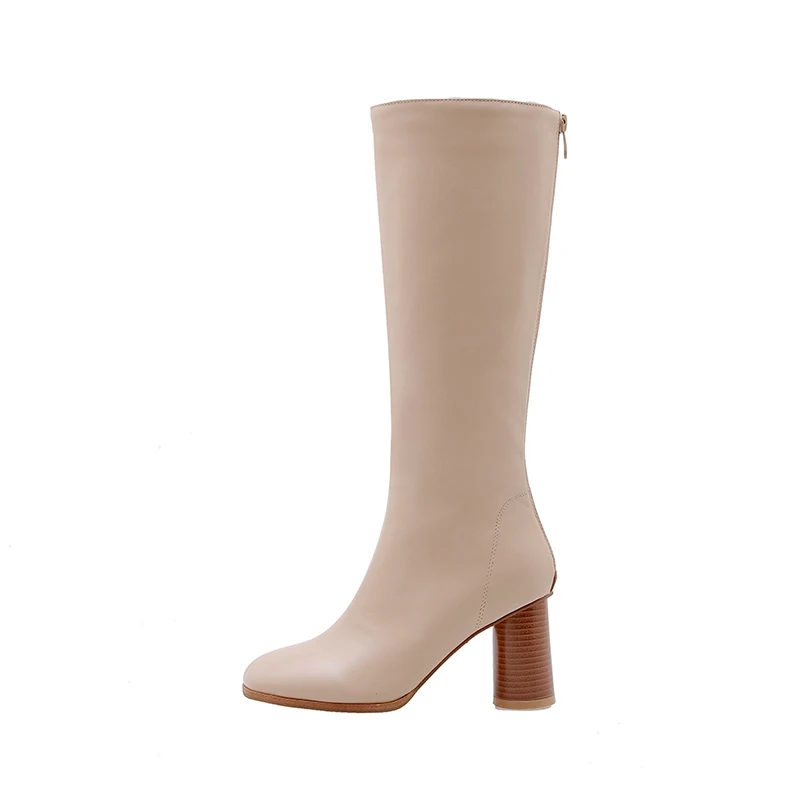 

winter New Style round head High heels Solid color ladies'knee boots