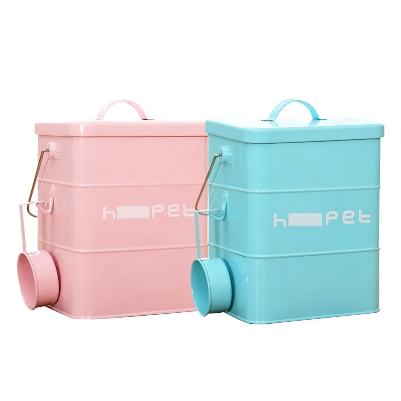 

Medium Metal Material Pink Green Sealing Moisture Strong Durable Water Proof Pet Food Storage Container For Cats And Dogs, Pin/green