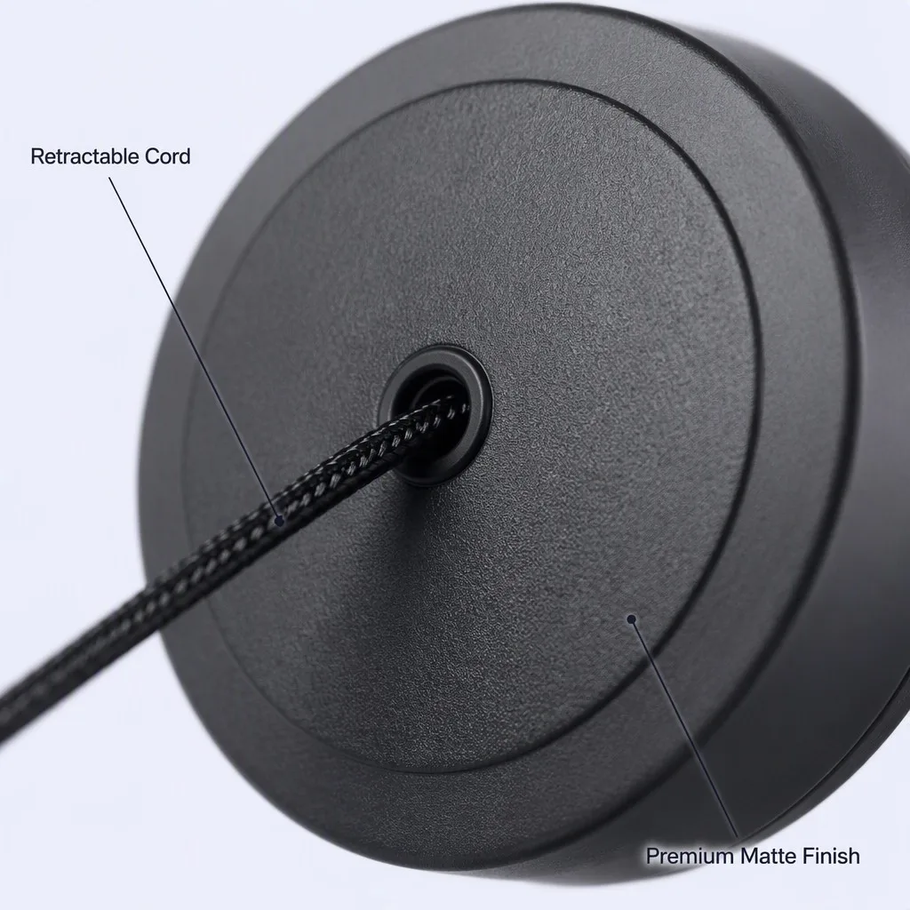 Close-up of the retractable cord and matte finish