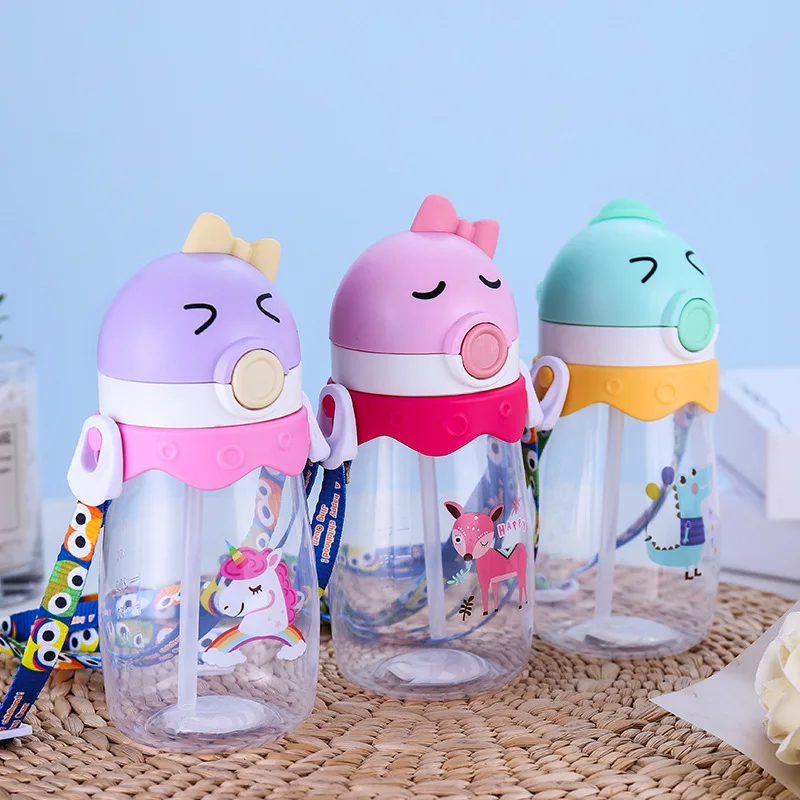 

Feiyou 2020 new design cartoon cute 450ml children water bottle portable bpa free plastic school kids water bottle with strap, Customized color