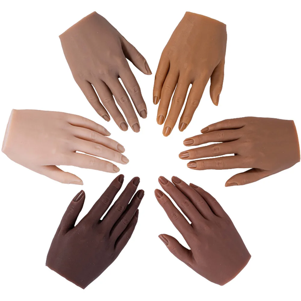 

HotSelling Silicone Hand Dark Color Movable Nail Practice Hand-Nail Art Painting Hand Model