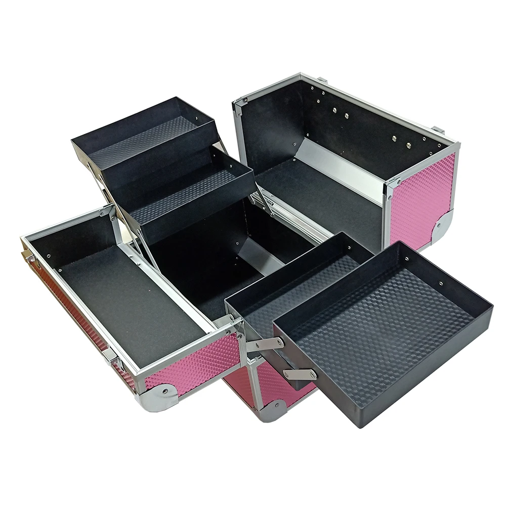 Portable Pink Metal Aluminum Makeup Vanity Box Cosmetic Travel Hard