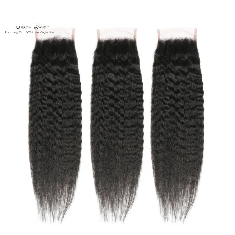 

Mellow Waves Malaysian Hair 4x4 Lace Closure natural color Kinky Straight virgin Hair Free Part Closure