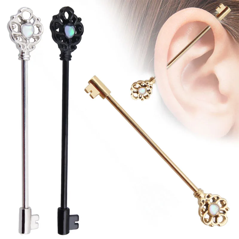 

10Pcs/Set Steel Key Industrial Earring Piercing Industrial Barbells Bar Scaffold Ear Cartilage Helix Body Jewelry