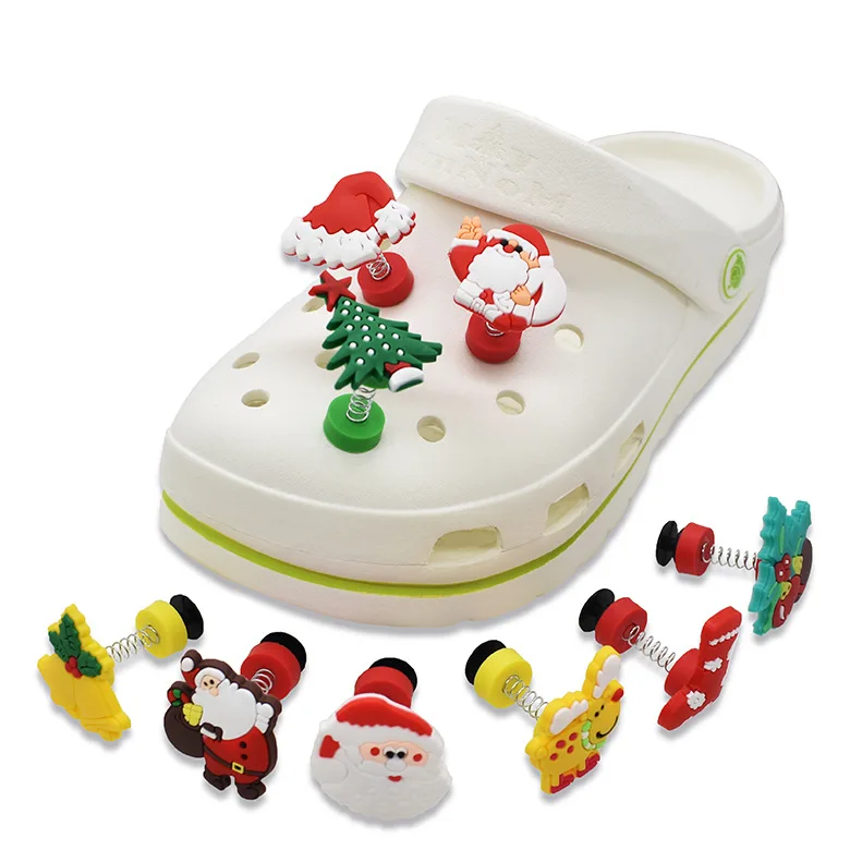 

Merry Christmas 2021 Trend PVC Clogs Shoes Charms Navidad 3D Ornaments with Spring Creative Shoes Accessories