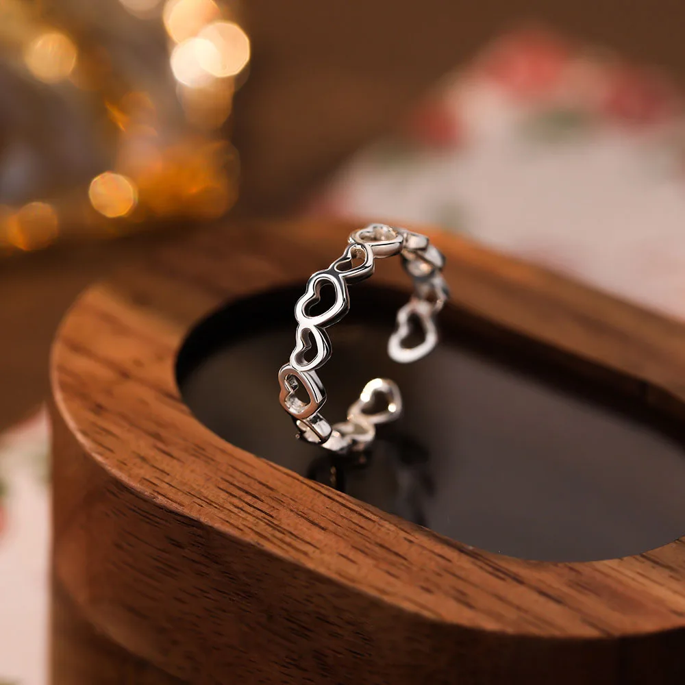 2025 New S925 Sterling Silver Open Finger Hollow Heart Rings for Valentine's Day Gift for Girlfriend Jewelry Wholesale YB-XY-389