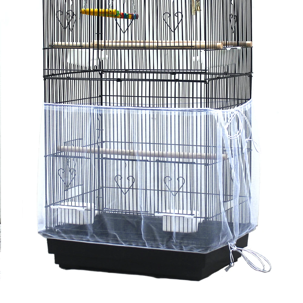 

Large Bird Cage Seed Catcher Seeds Guard Skirt Parrot Square Cage Birdcage Nylon Mesh Netting, Black,white