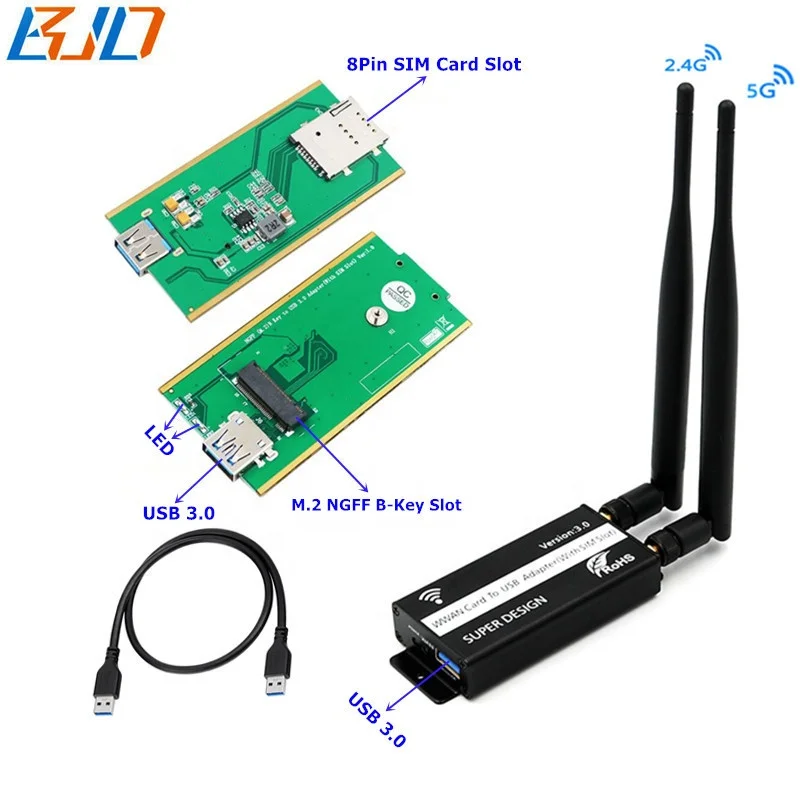 

USB3.0 to NGFF M.2 B-Key 4G LTE Wireless Modem Adapter Connector With SIM Slot + Protection Case for Laptop Desktop