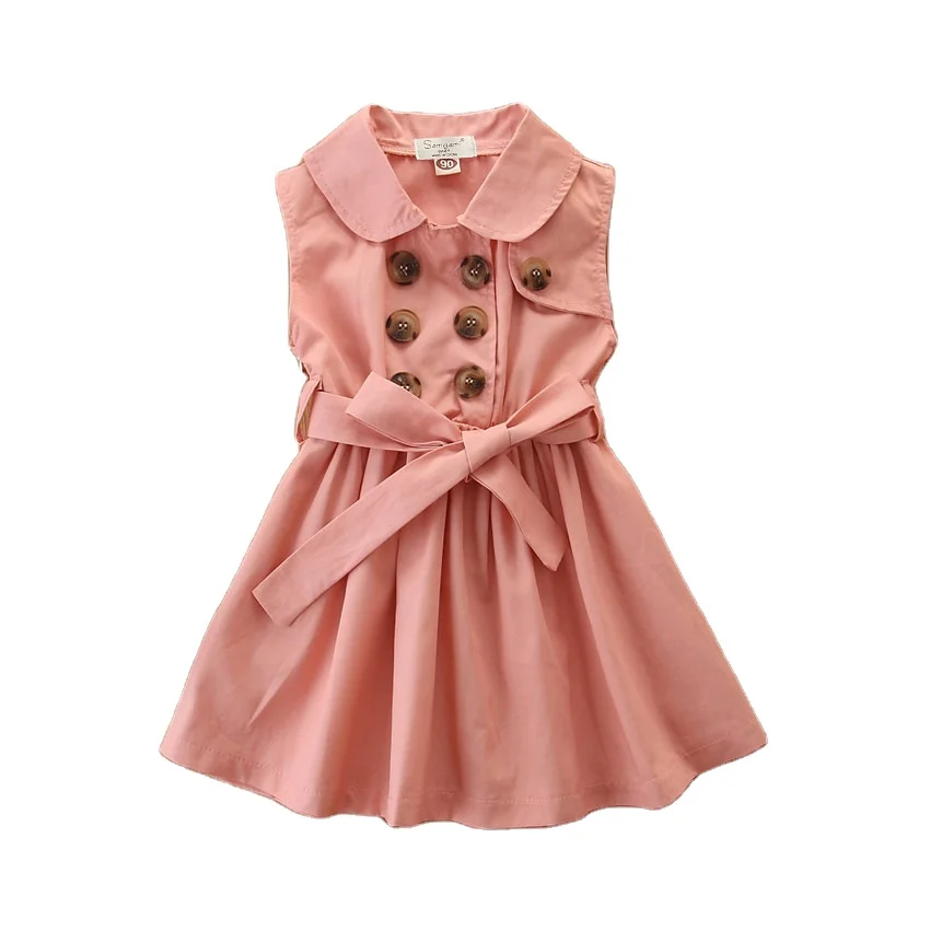 

2020 summer Europe and the United fashion sleeveless double single breasted with baby collar bow girls dresses for wholesale, As pic shows, we can according to your request also