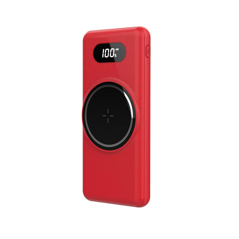 

power bank 10000mah 20000mah super thin bult-in 4 cables fast charging high capacity power bank with cable wireless charger, Black, white,red,blue