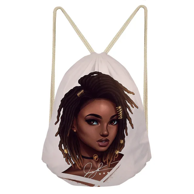 

Drawstring Bags Women Black Art African Girls Printing Beach Bag Ladies Mini String Bagpack Children Book Bags, Customized