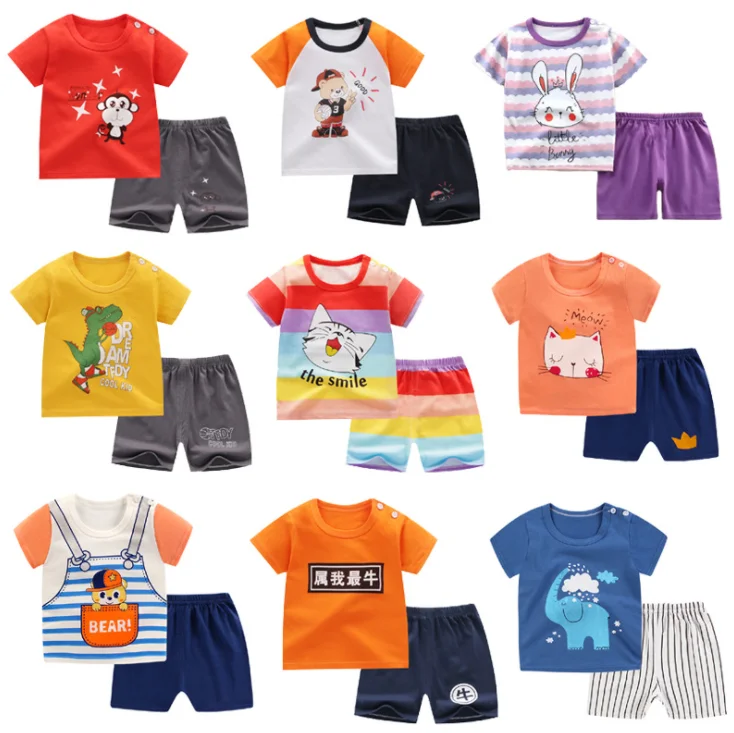 

Summer custom kids boutique clothing sets Children's Short-sleeved T-shirt Two-piece Suit Baby Sets Clothes, Various colours