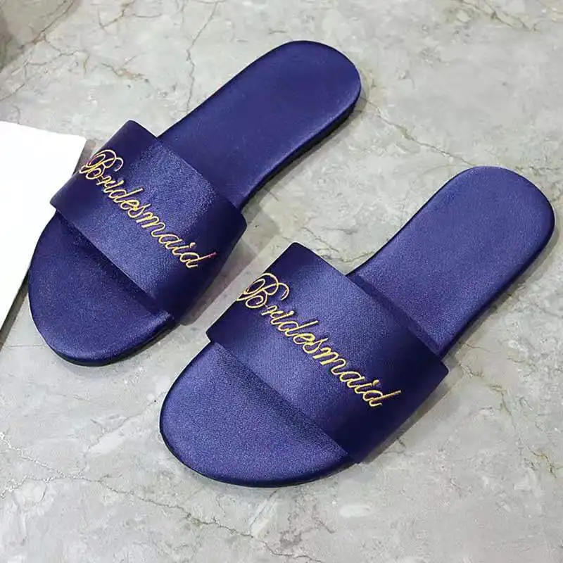 

2021 Wholesale flat chines satin slipper for women, Pink/navy/red