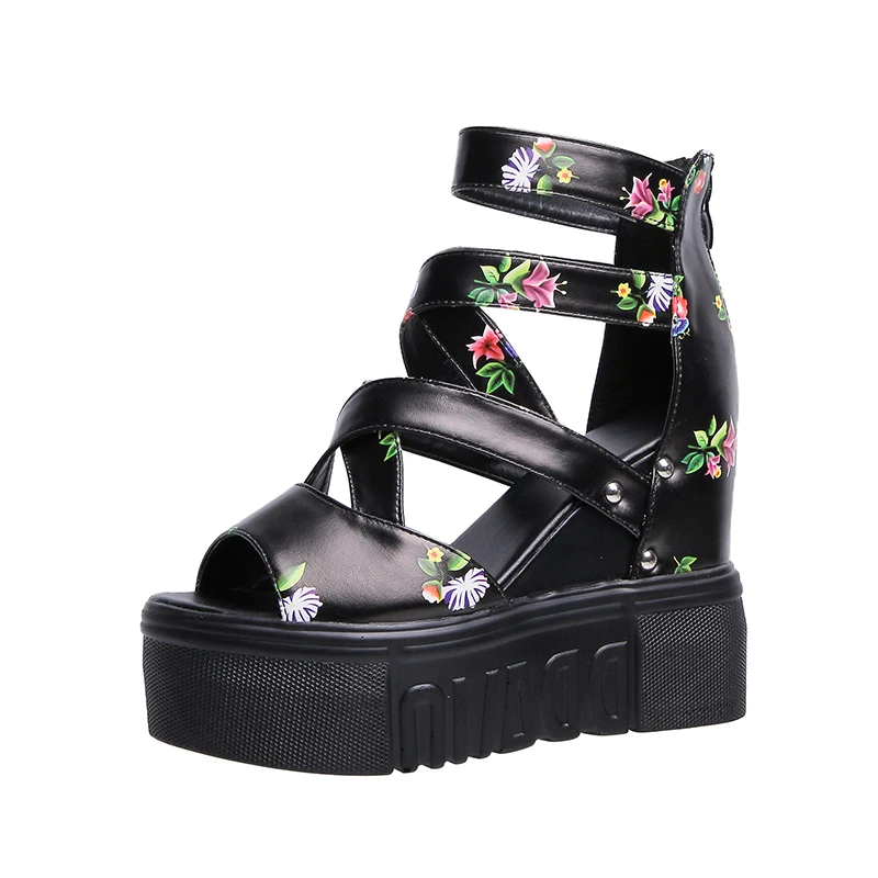 

Women Sandals 2021 High Heel Casual Ethnic Flower Floral Open Toe wedges Platform Height Increasing Chunky Ladies Party Shoes, Different colors and support to customized